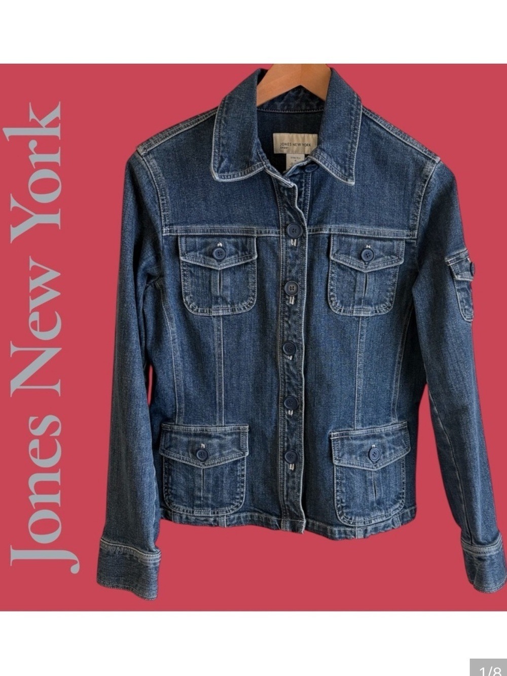 Jones New York Jean Jacket. Sz Medium. 5 pocket. Medium wash. Like new preowned!